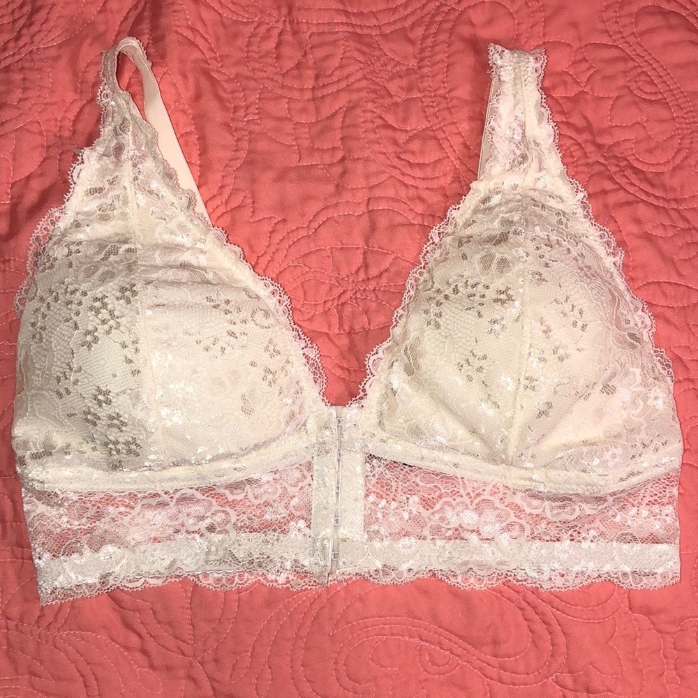 Pure Beauty White Lace Button Up Bralette Size XL